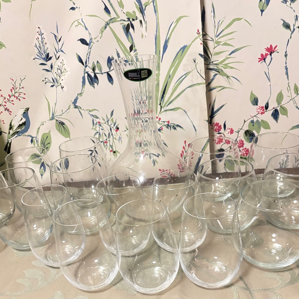 Reidel Crystal Decanter & Stemless Wine Glasses